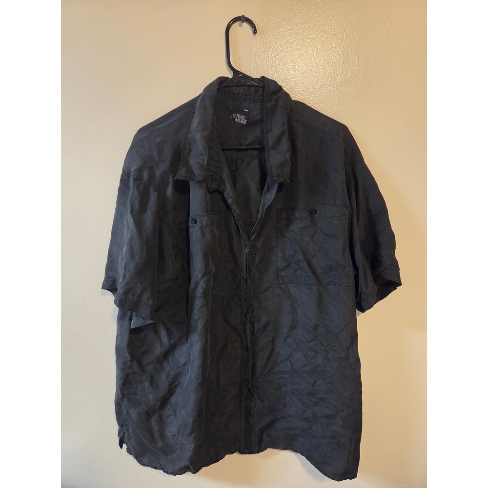 Honors Plus Size 20W Black 100% Silk Short Sleeve Button Down Shirt Pocket Top